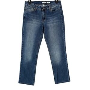 Calvin Klein Women Straight Leg Mid Rise Denim Blue Jean Sz 8 Stretch Minimalist